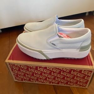 Vans, Limited Edition, Old Skool, Stacked, Platform, slip on in light blue.
